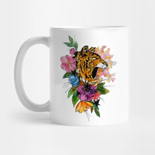 Tiger with Flowers and Stars Mug
